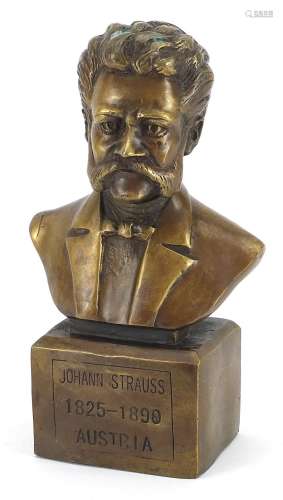 Patinated bronze bust of Johann Strauss, 22.5cm high