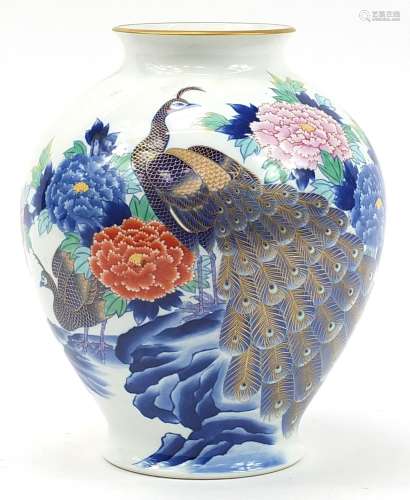 Japanese Fukagawa porcelain baluster vase hand painted with ...
