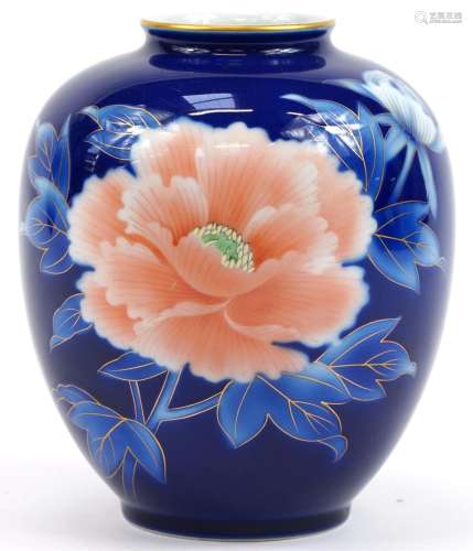 Japanese Fukagawa porcelain vase hand painted with flowers, ...