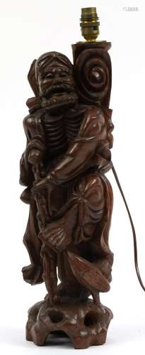 Chinese root wood lamp base carved in the form of an elder h...