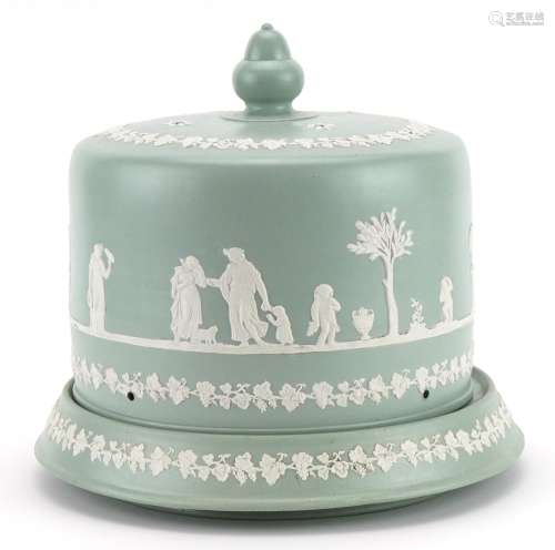 Victorian Jasperware cheese dome on stand decorated with cla...