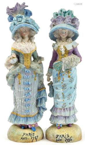 Pair of 19th century French bisque figures of females wearin...