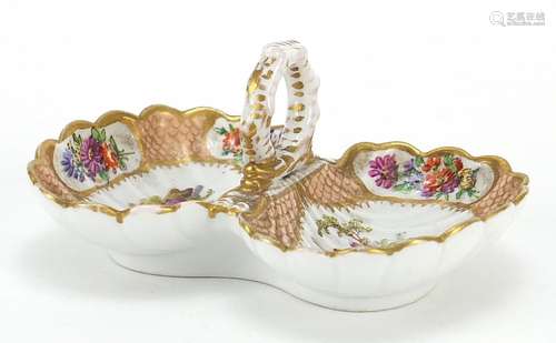 Meissen, German porcelain double shell salt hand painted wit...