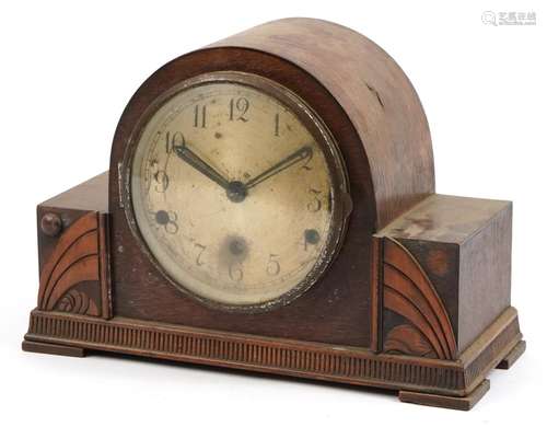 Art Deco oak Westminster chiming mantle clock, the silvered ...