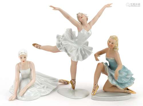 Wallendorf porcelain ballerina figure and two others, the la...