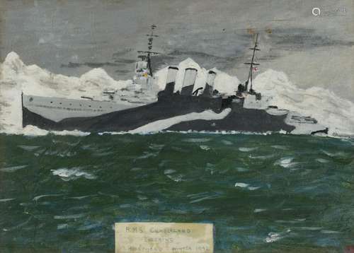 HMS Cumberland entering Hval Fjord, Winter 1942, Naval inter...