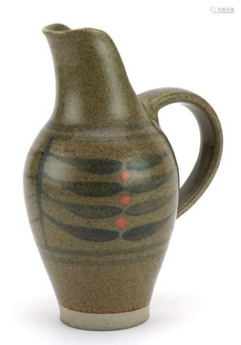 Studio pottery jug hand painted with abstract pattern, possi...
