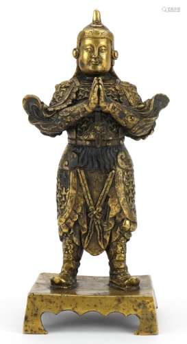 Chino Tibetan patinated bronze figure of a warrior, impresse...