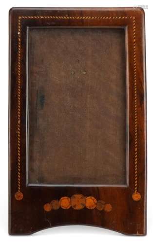 Edwardian inlaid mahogany strut photo frame, 31cm x 19cm