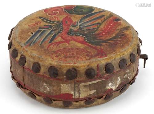 Chinese folk art Bangu hide drum painted with phoenix, 24cm ...