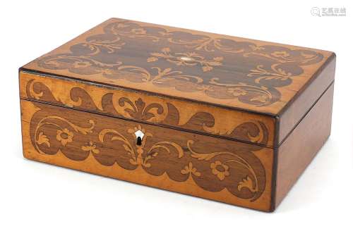 Victorian inlaid rosewood and walnut workbox, 11cm H x 30cm ...