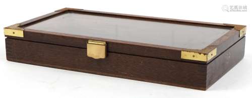 Oak display case with brass mounts, 5.5cm H x 35.5cm W x 19....