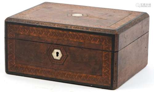19th century inlaid burr walnut workbox with mother of pearl...