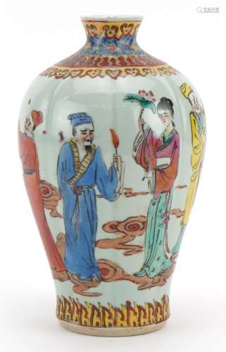 Chinese porcelain vase hand painted in the famille rose pale...