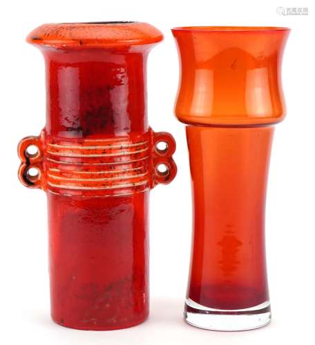 Retro orange glass vase together with a stylish German potte...