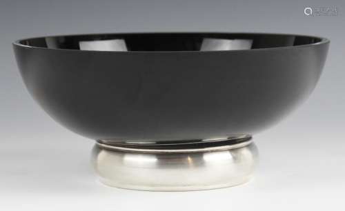 A black glass silver mounted presentation bowl, Broadway &am...