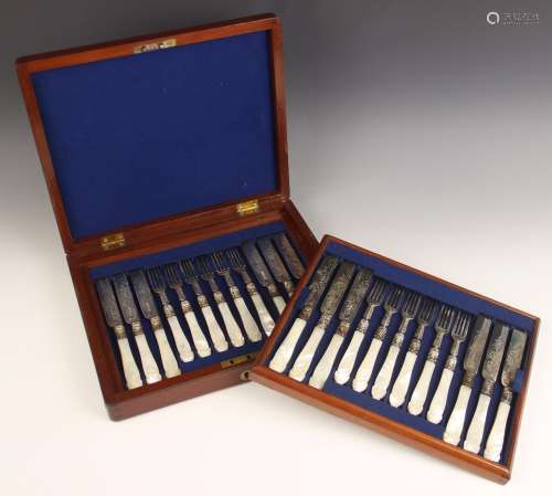 A cased Victorian canteen of silver plated cutlery by A.B. S...