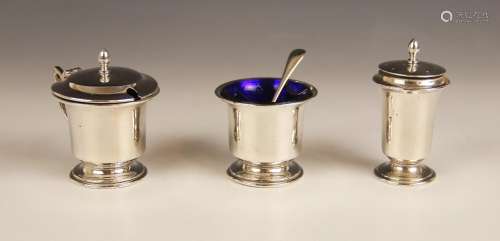 A silver three-piece cruet set, Joseph Gloster Ltd, Birmingh...