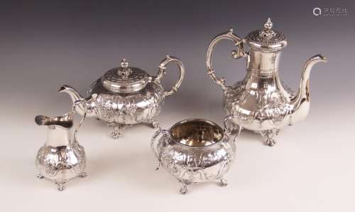 A Victorian silver plated tea service, comprising teapot, co...