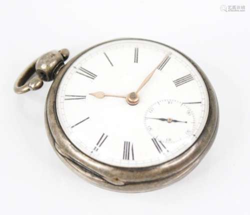 A Victorian silver open face pocket watch, the round white e...
