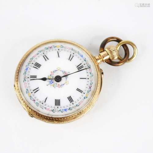 A 19th century continental 14ct gold ladys fob watch, the ci...