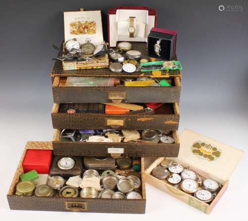 A large quantity of watches, watch parts and horological equ...