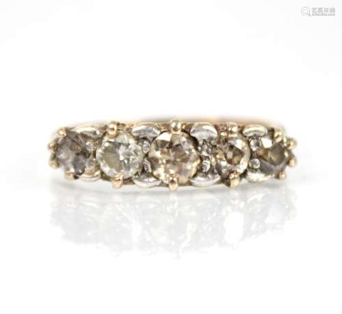 A Victorian diamond five-stone ring, the central old cut dia...