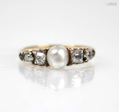 A Victorian and later pearl and diamond ring, the central pe...