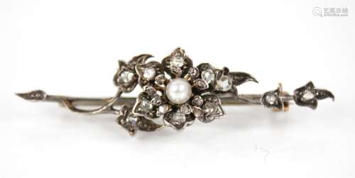 A Victorian and later diamond and pearl floral spray brooch,...