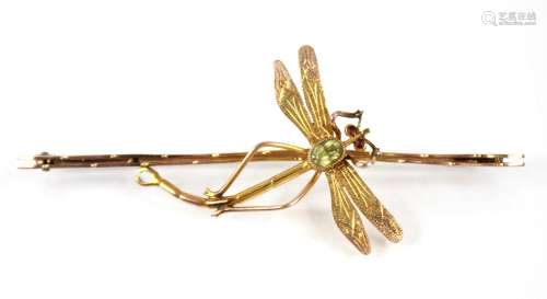 An early 20th century peridot and ruby set dragonfly brooch,...