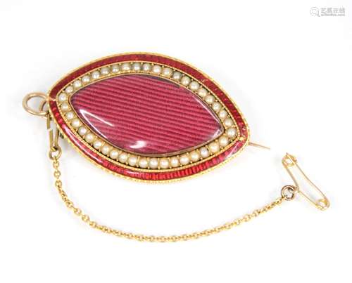 A Victorian pearl and red enamel memorial brooch pendant, of...