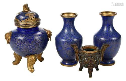 Four Chinese Miniature Cloisonne Objects