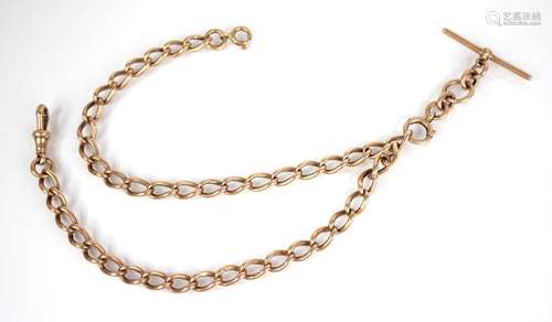 A George V 9ct gold albert chain, the T-bar link with curb l...