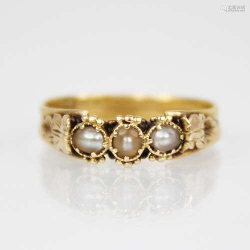 A 19th century pearl set ring, comprising three off-round pe...