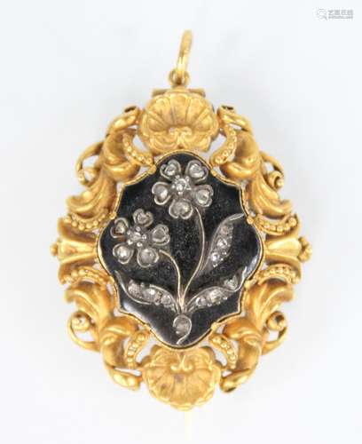 A William IV mourning pendant brooch, the central black enam...