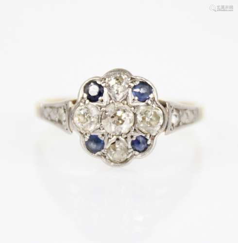 An early 20th century sapphire and diamond floral cluster ri...