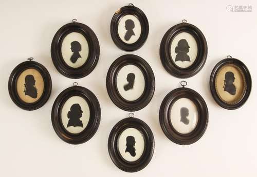 Nine portrait silhouettes, late 18th century, seven on plast...