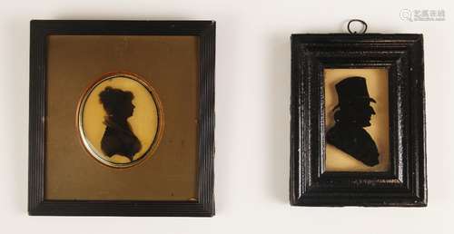 A reverse glass painted portrait silhouette, 19th century, d...