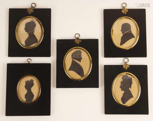 Four oval portrait silhouettes on paper, 19th century, depic...