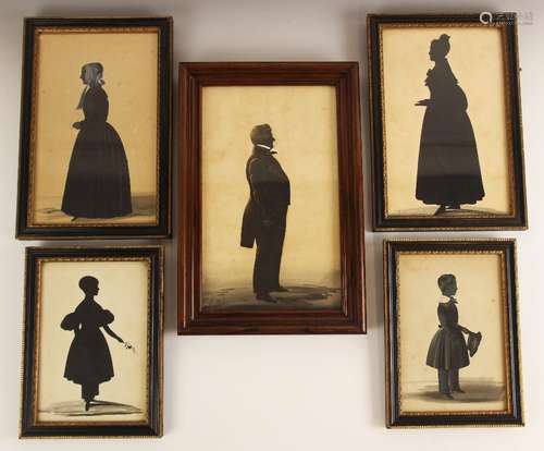 Three full length cut paper silhouettes, 19th century, depic...