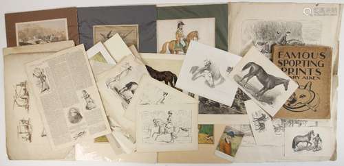 A portfolio of equestrian prints, 19th century and later, to...