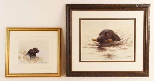 Gill Evans (British, contemporary), Black Labradors, Limited...