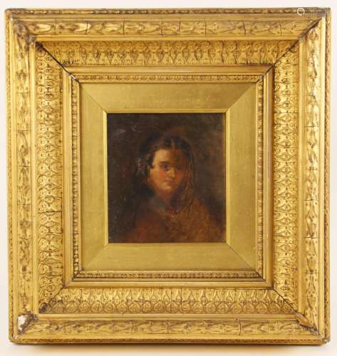 English school (19th century), Portrait of a girl with a flo...