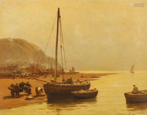 Dutch school (19th century), Fishing boats at low tide, Oil ...