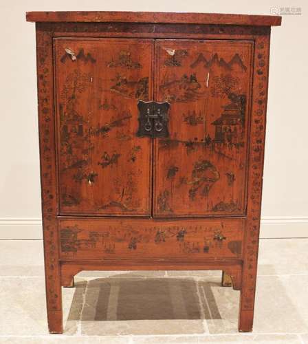 A red lacquer Chinese wedding cabinet, 20th century, probabl...