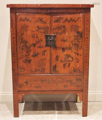 A red lacquer Chinese wedding cabinet, 20th century, probabl...