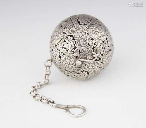 A Chinese white metal incense ball/pomander, 19th century,