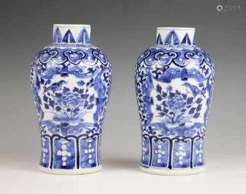 A pair of Chinese porcelain blue and white vases, 19th centu...