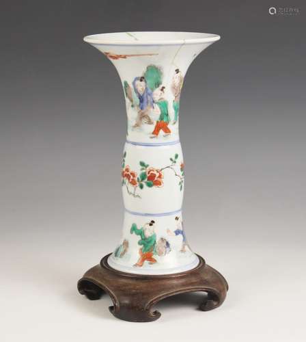 A Chinese porcelain Wucai Gu Transitional style vase, the fl...