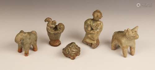 Five Thai Sawankhalok celadon glazed figures, 14th/15th cent...